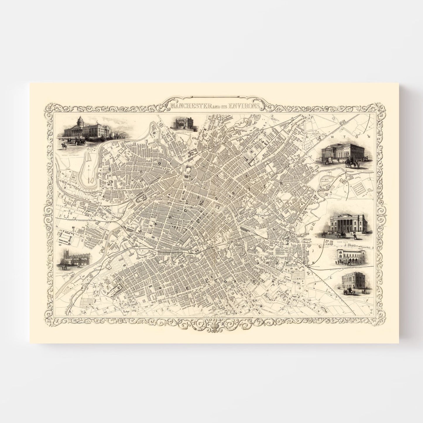 Vintage Map of Manchester, England, 1851