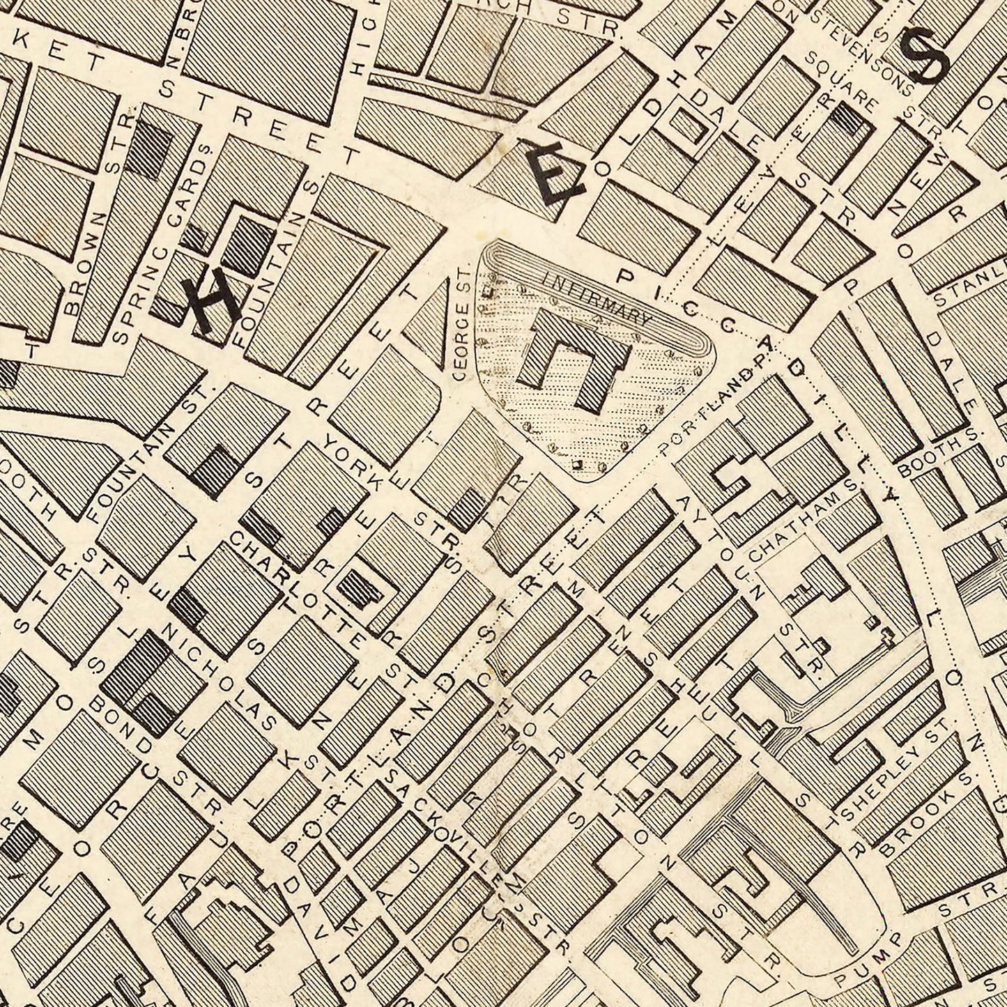 Vintage Map of Manchester, England, 1851