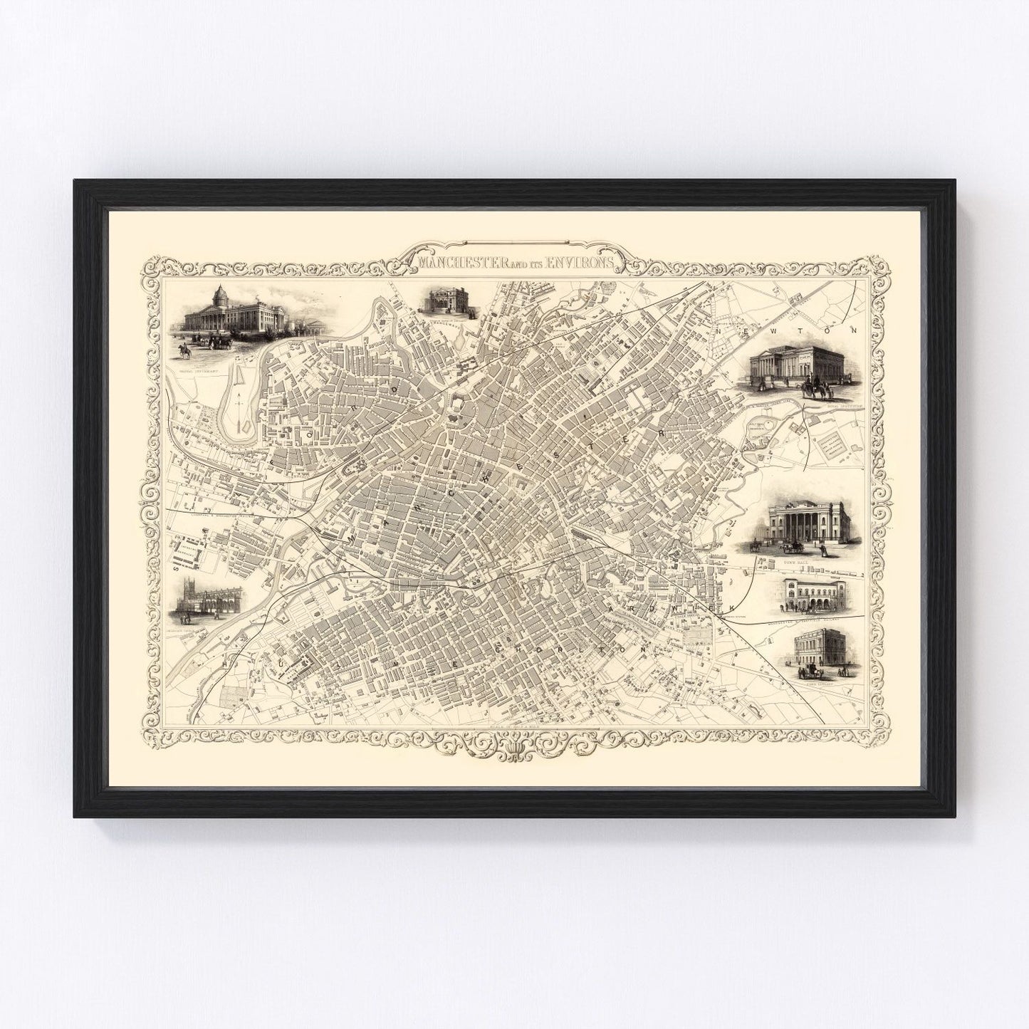 Vintage map of Manchester, England, 1851