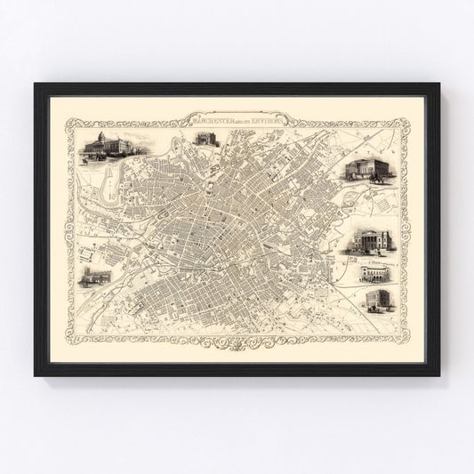Vintage map of Manchester, England, 1851