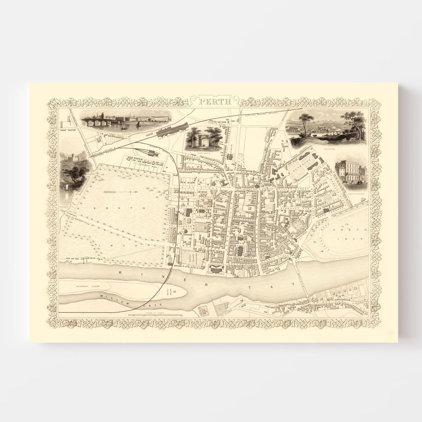 Vintage Map of Perth, Scotland, 1851