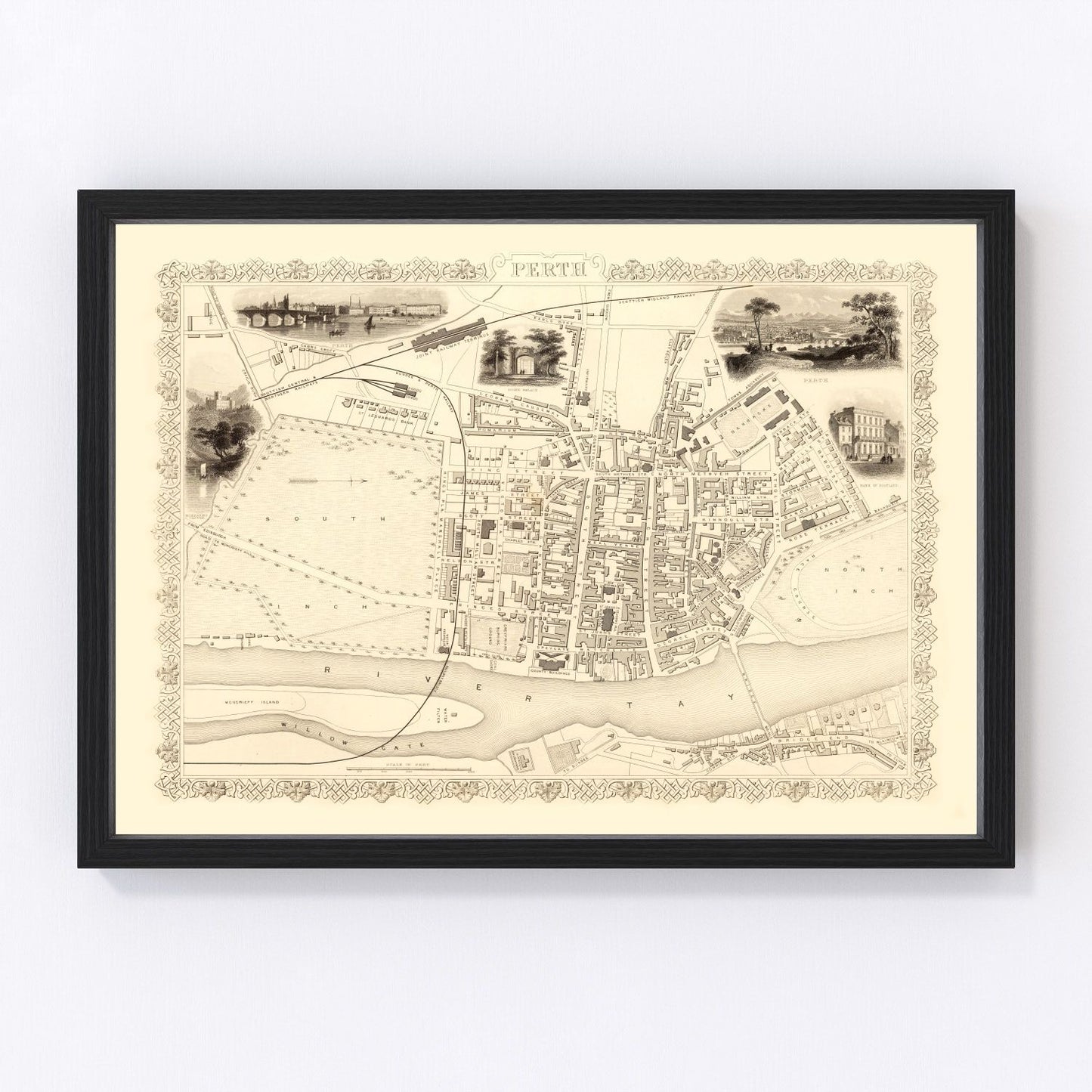 vintage map of Perth, Scotland, 1851