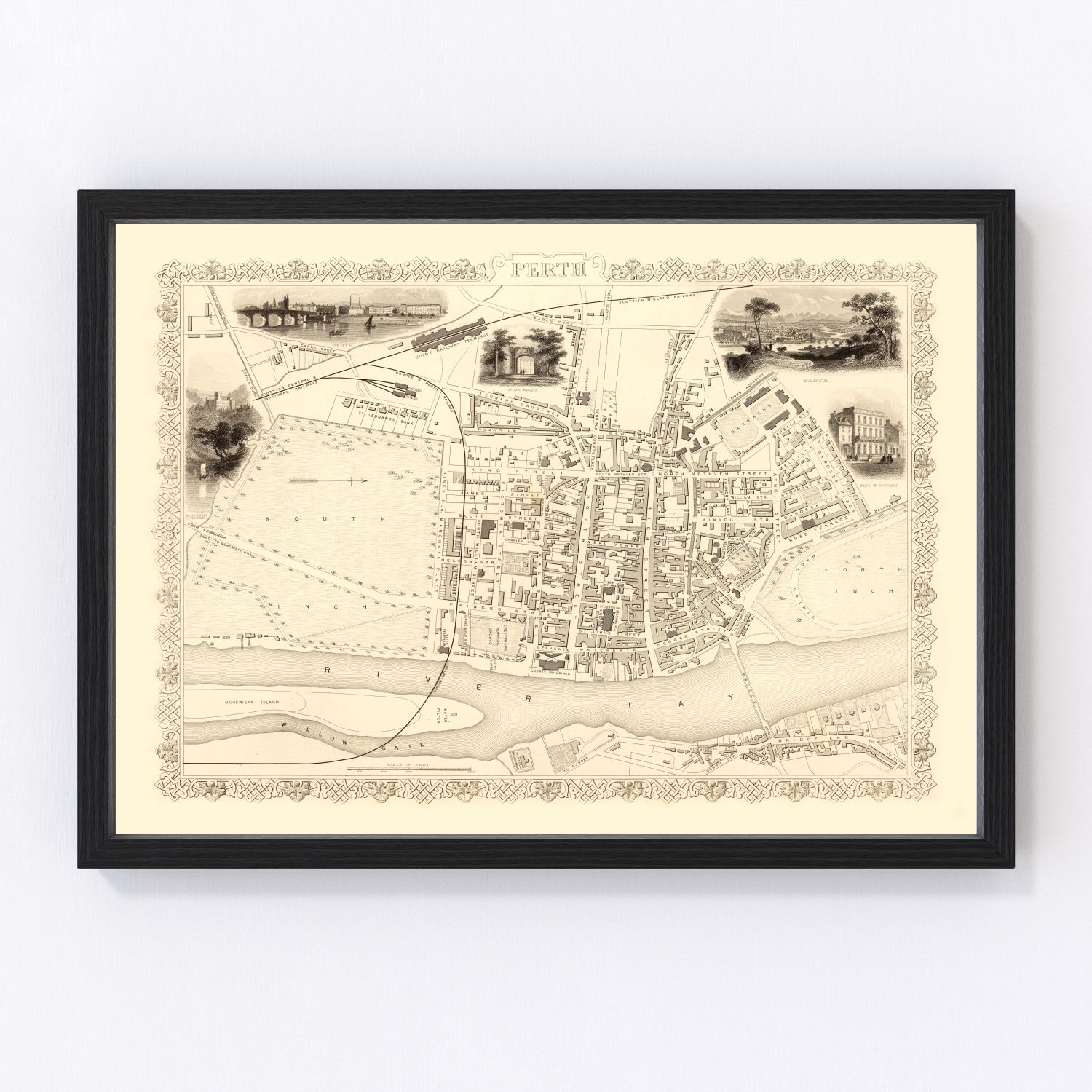 vintage map of Perth, Scotland, 1851