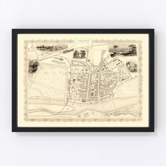 vintage map of Perth, Scotland, 1851
