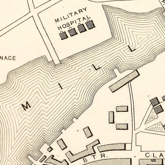 Vintage Map of Plymouth, United Kingdom, 1851