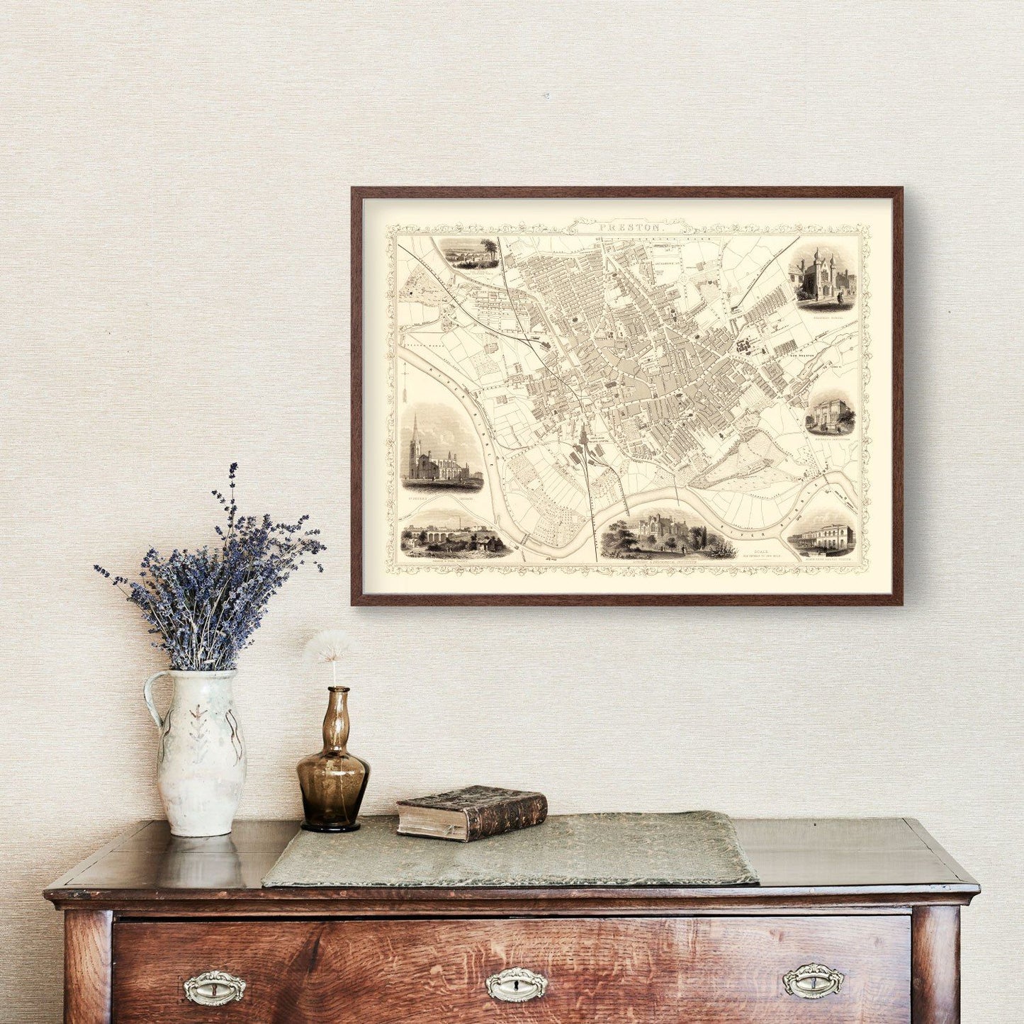 Vintage Map of Preston, United Kingdom, 1851