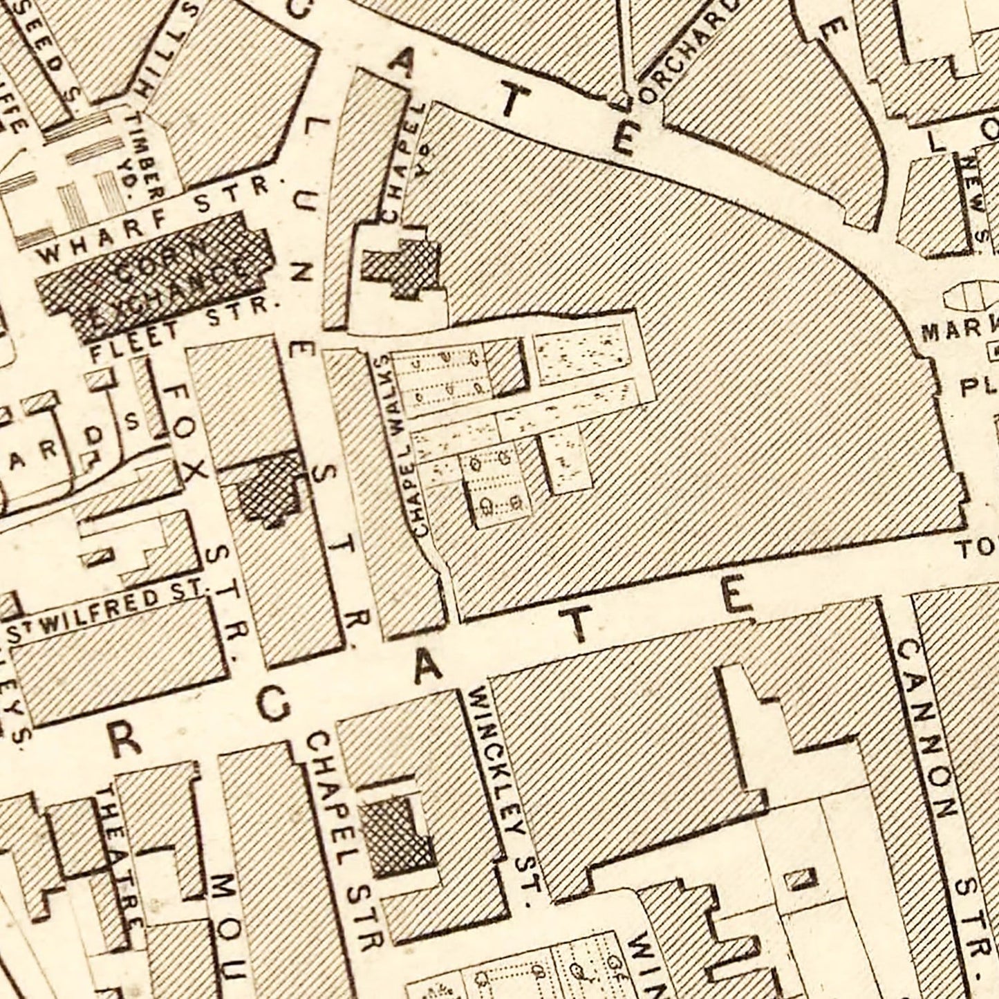 Vintage Map of Preston, United Kingdom, 1851