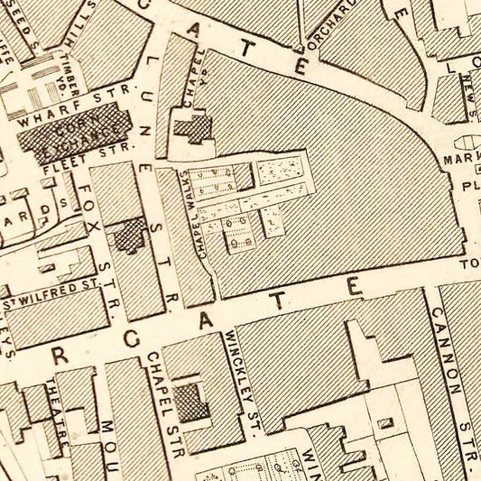 Vintage Map of Preston, United Kingdom, 1851