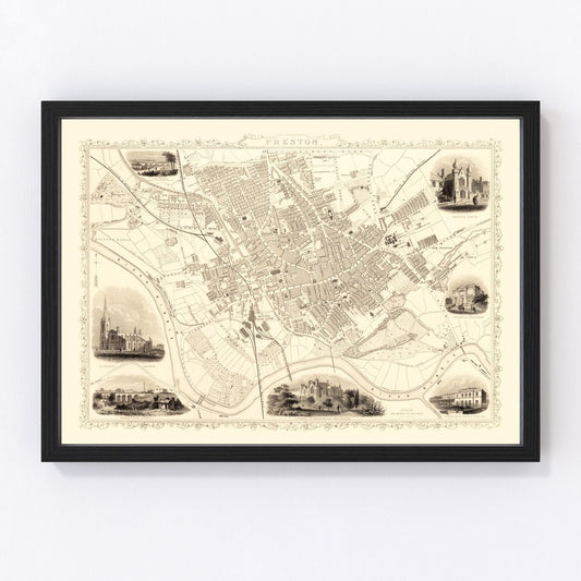 Vintage map of Preston, United Kingdom, 1851