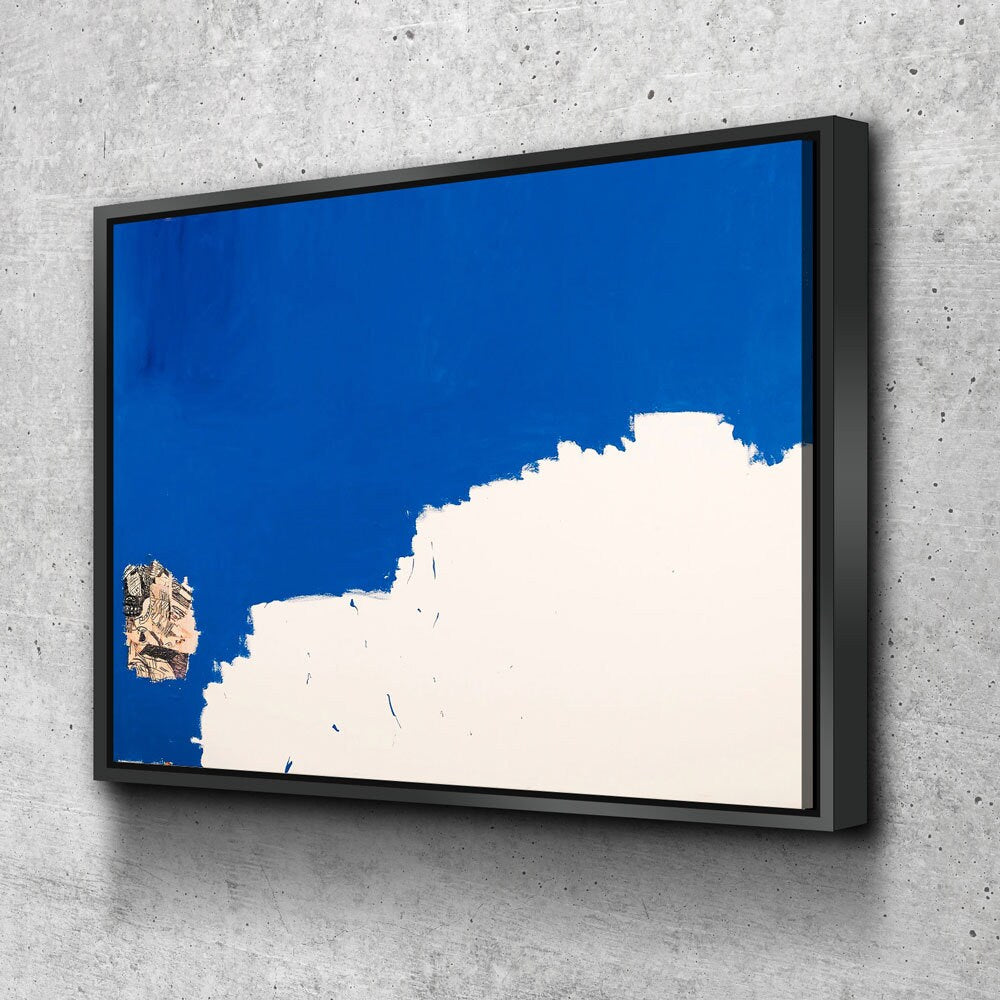 Untitled Blue abstract canvas wall art in cobalt and indigo hanging above a modern living room sofa