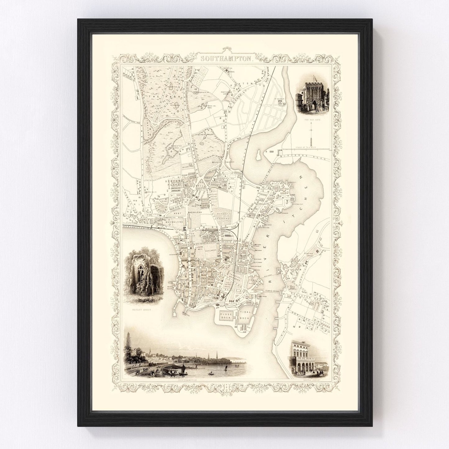 vintage map of Southampton, United Kingdom, 1851