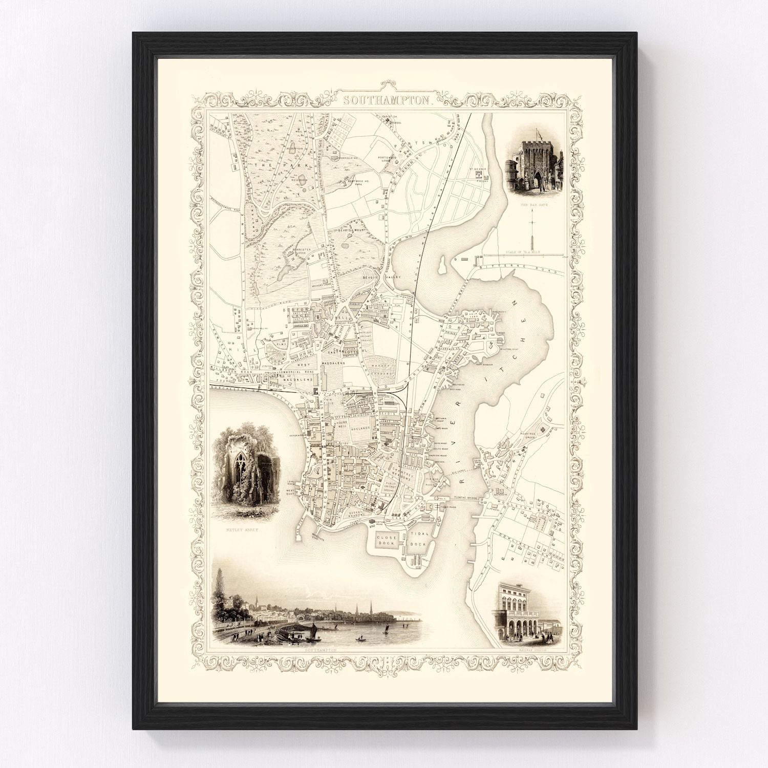 vintage map of Southampton, United Kingdom, 1851