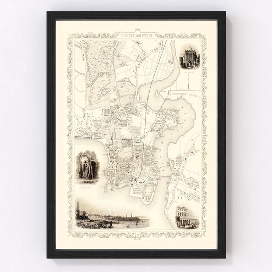 vintage map of Southampton, United Kingdom, 1851