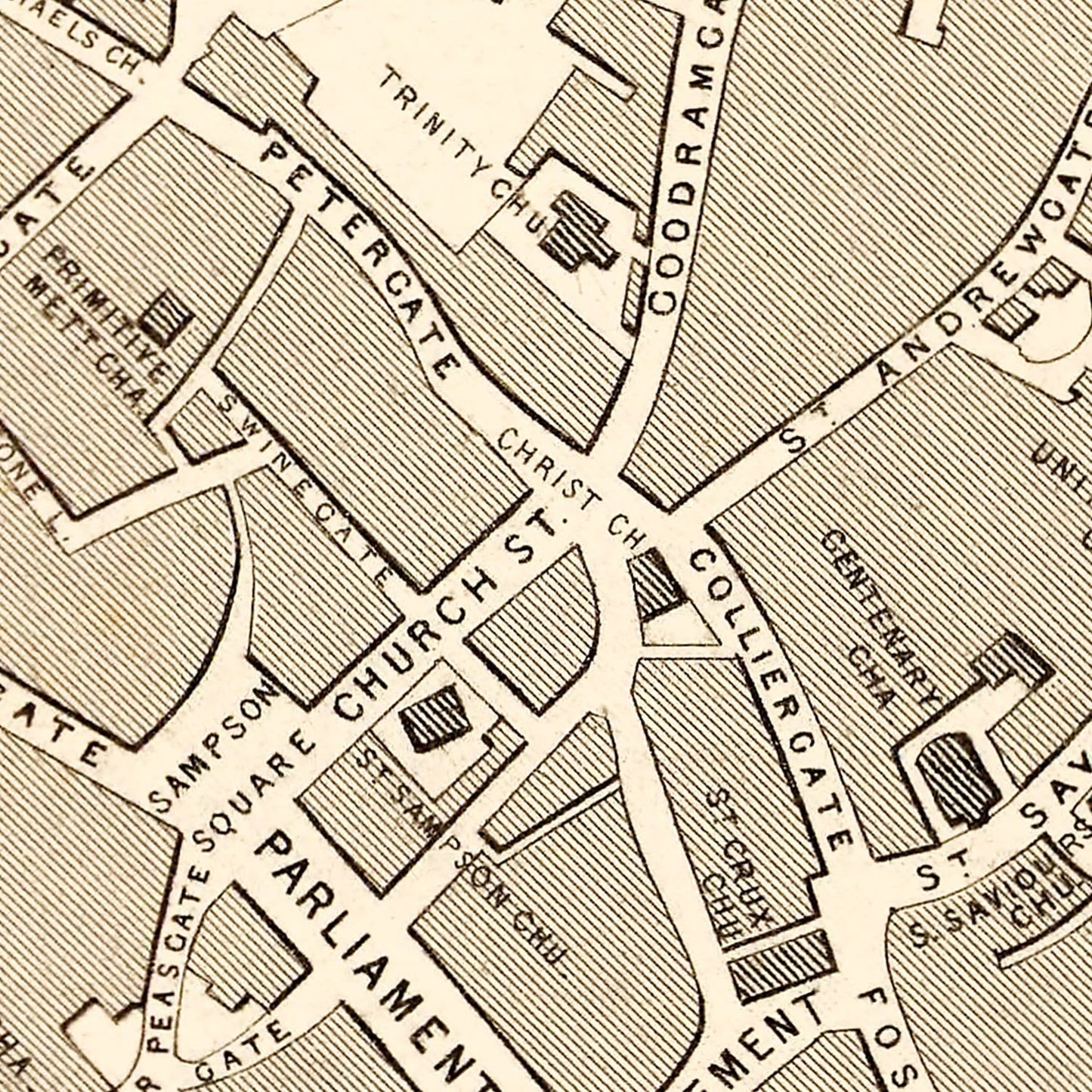 Vintage Map of York, United Kingdom, 1851