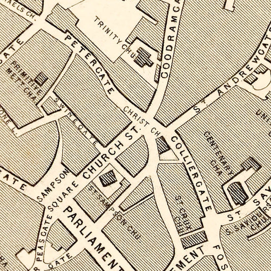 Vintage Map of York, United Kingdom, 1851