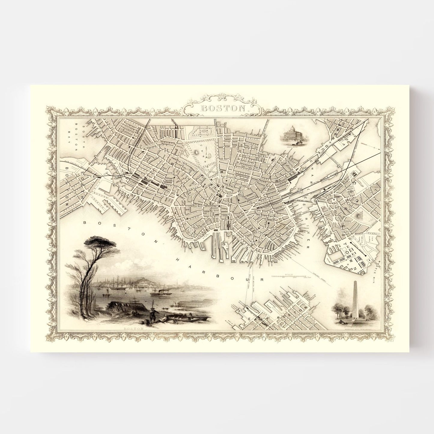 Vintage Map of Boston, Massachusetts 1851