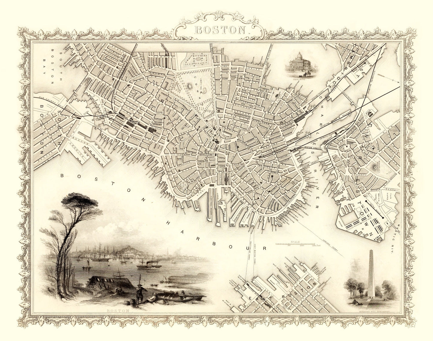 Vintage Map of Boston, Massachusetts 1851