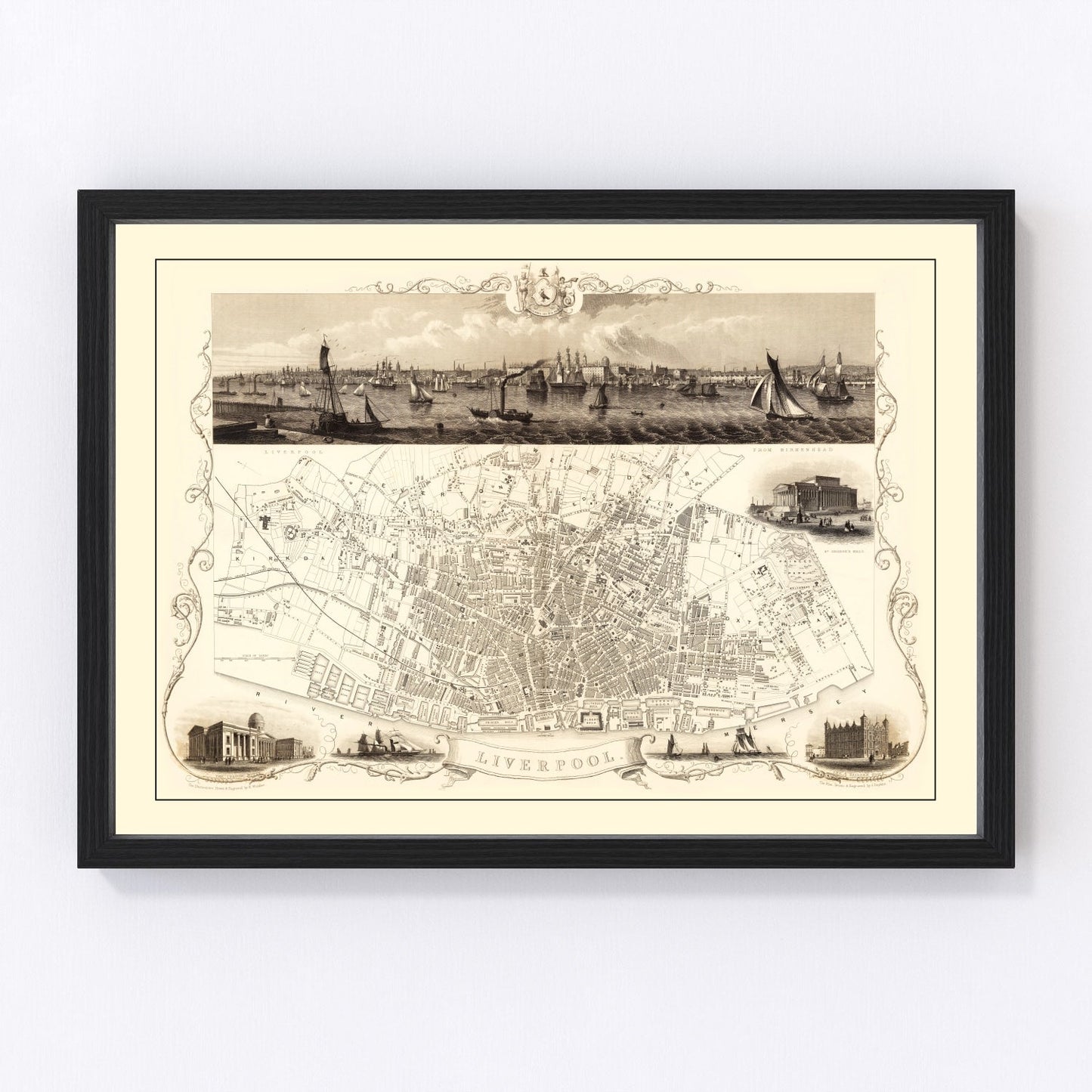 Vintage map of Liverpool, England, 1851