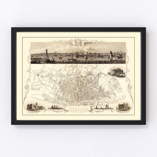 Vintage map of Liverpool, England, 1851