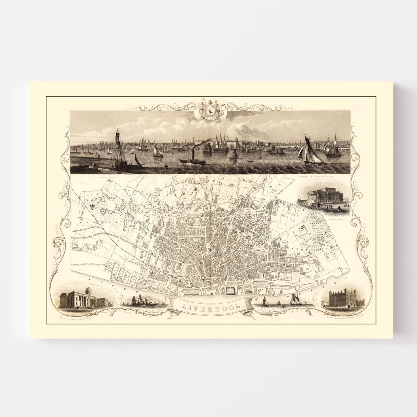 Vintage Map of Liverpool, England, 1851