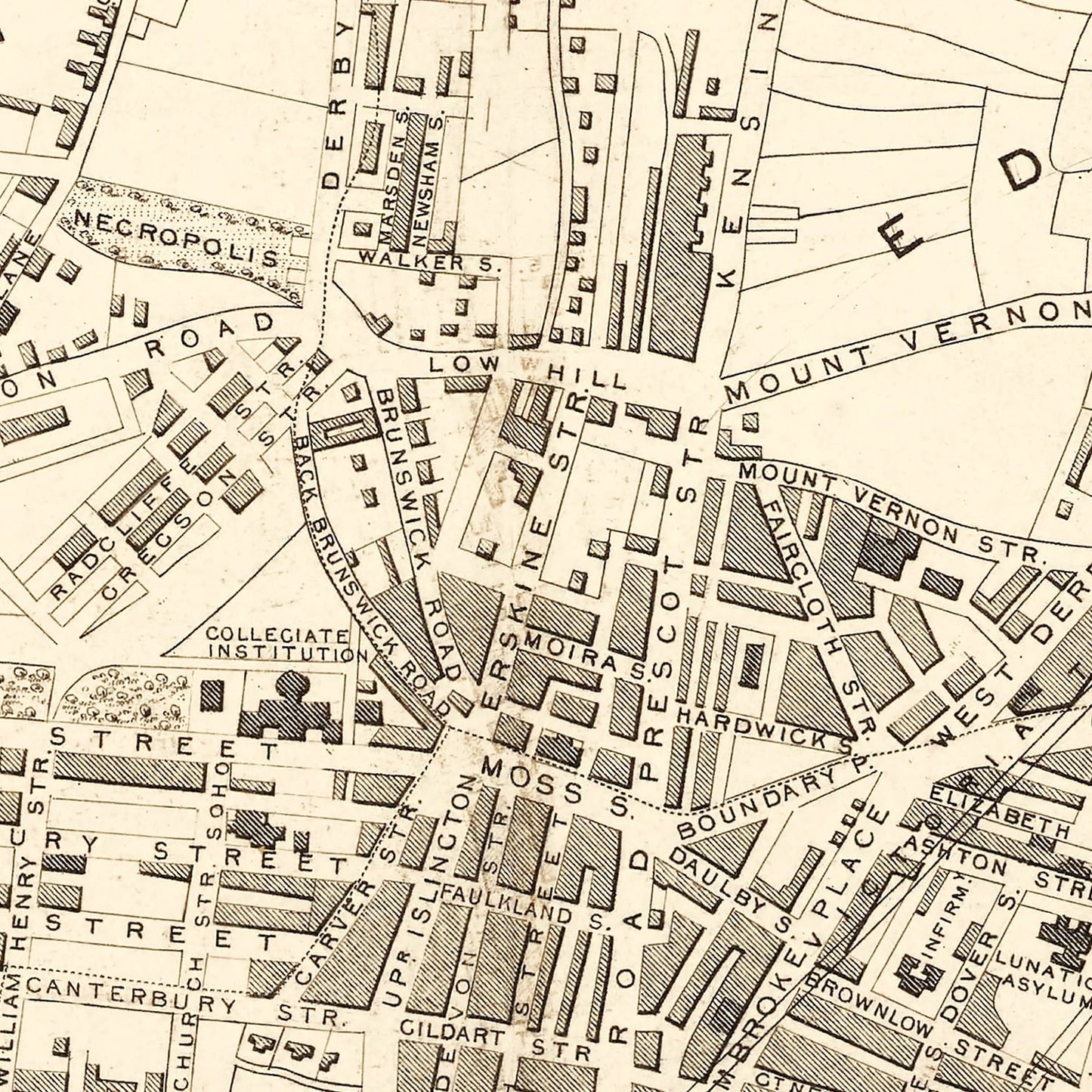 Vintage Map of Liverpool, England, 1851