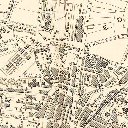 Vintage Map of Liverpool, England, 1851