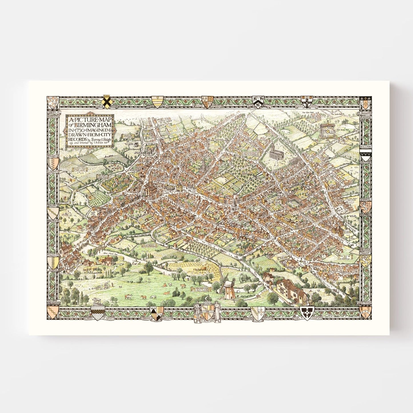 Vintage Map of Birmingham, England, 1923