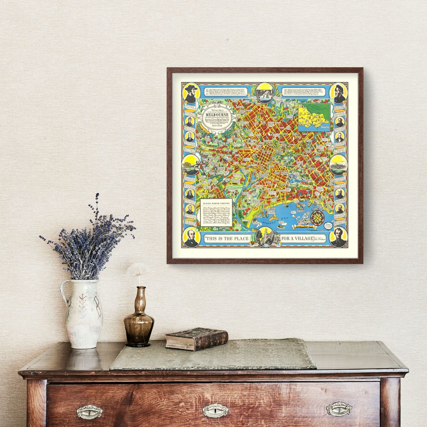 Vintage Map of Melbourne, Australia, 1934