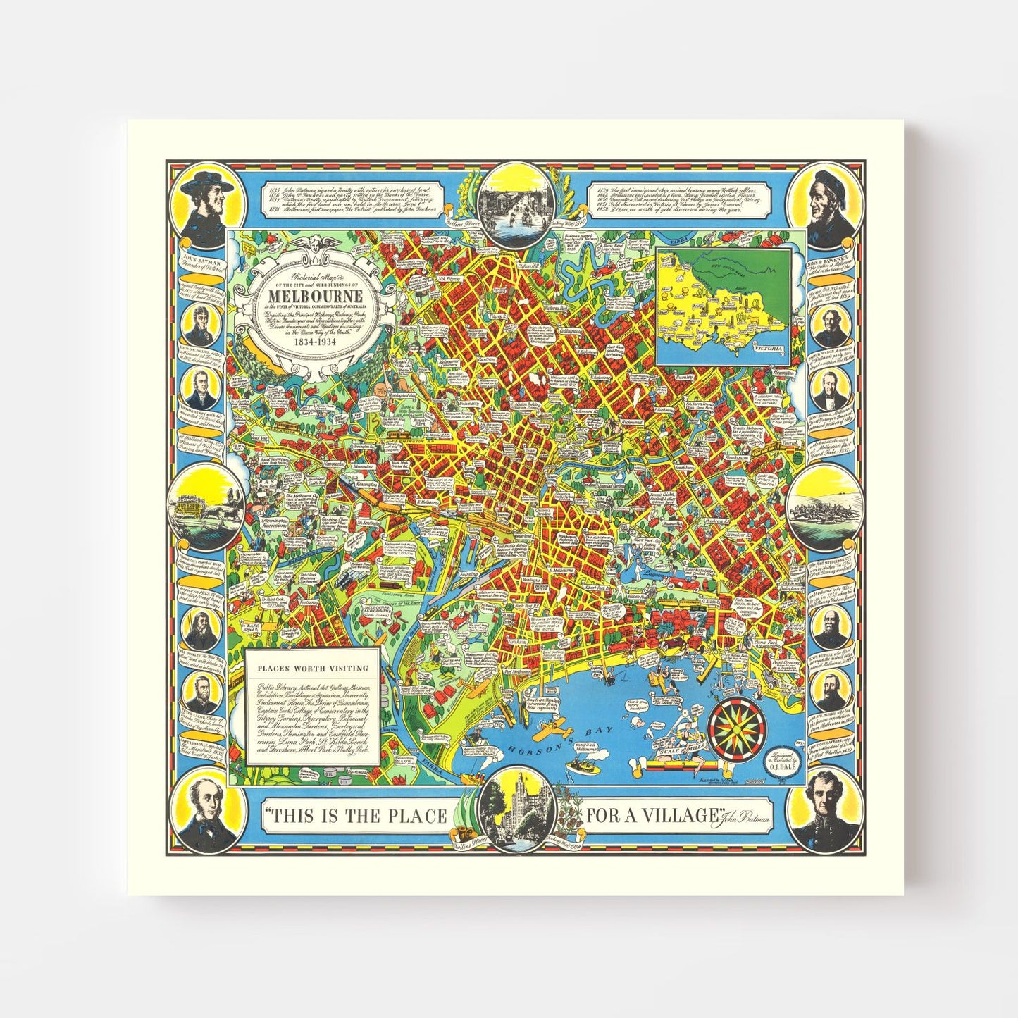 Vintage Map of Melbourne, Australia, 1934