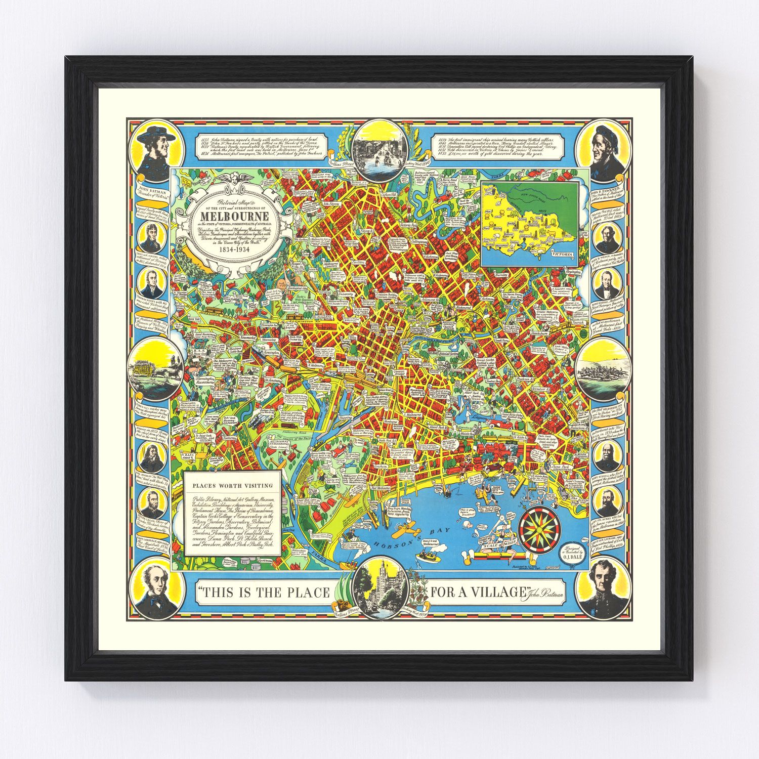 Vintage map of Melbourne, Australia, 1934
