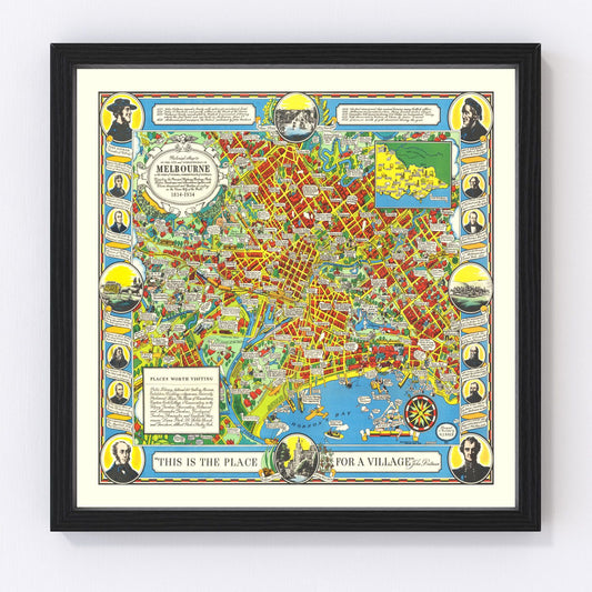 Vintage map of Melbourne, Australia, 1934