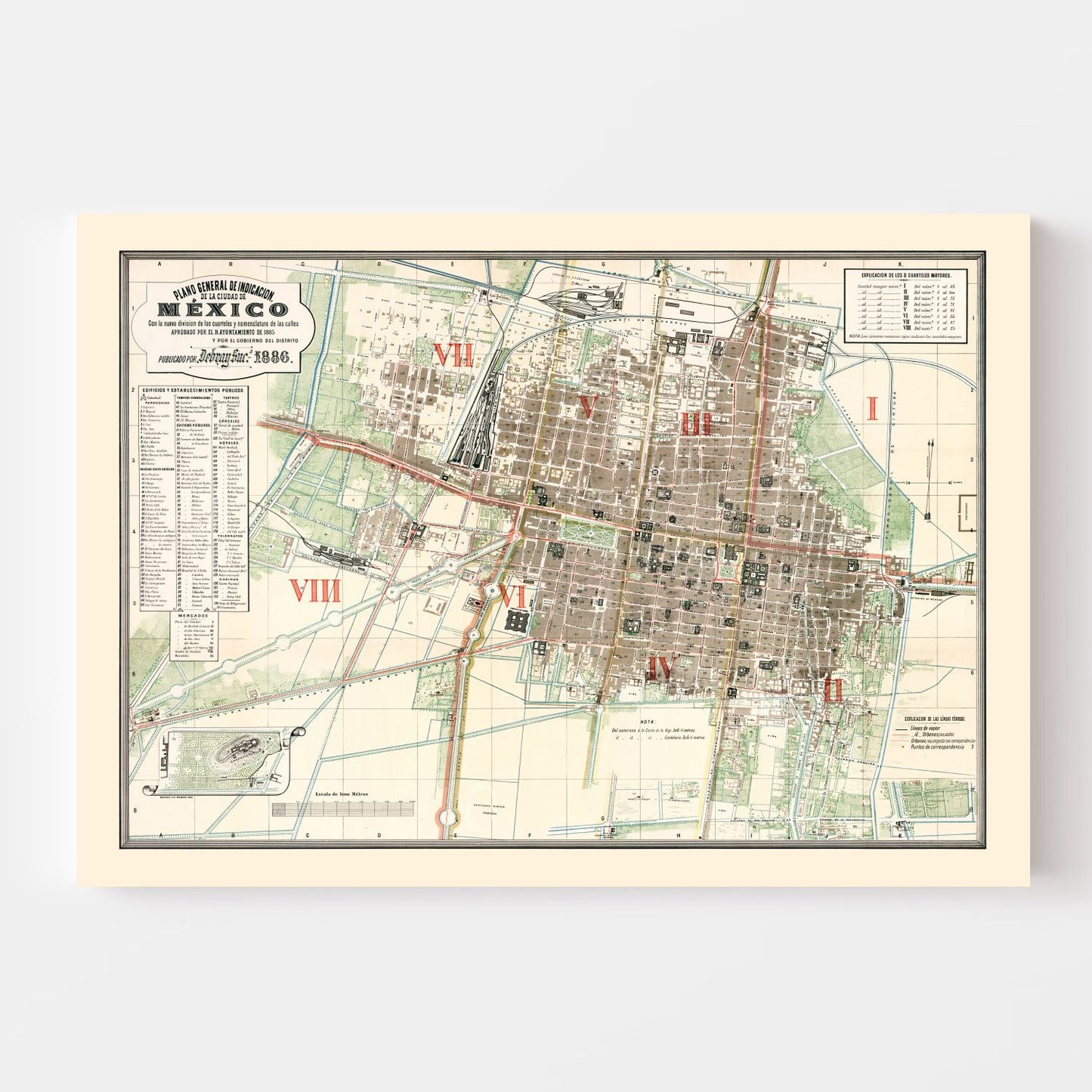 Vintage Map of Mexico, 1886