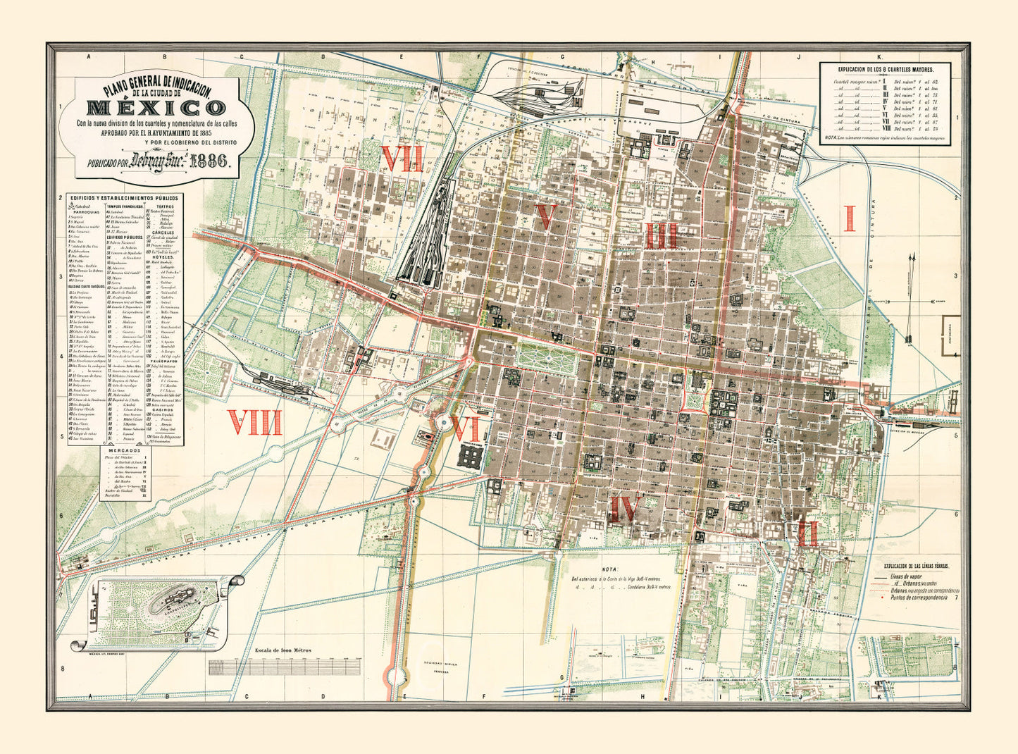 Vintage Map of Mexico, 1886