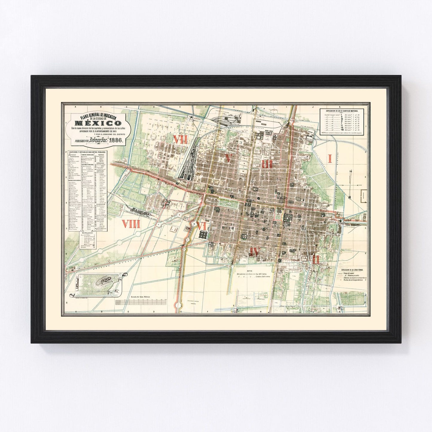 vintage map of Mexico, 1886