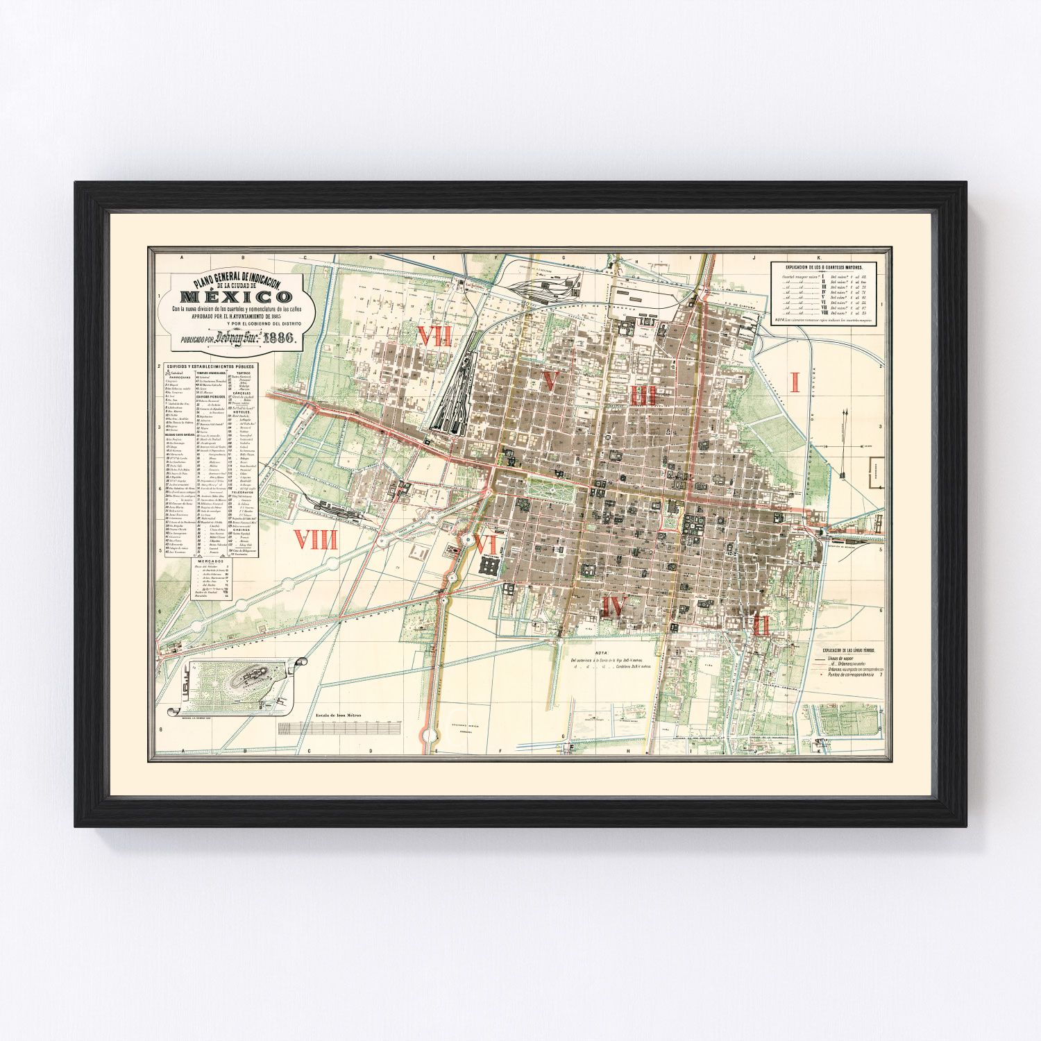 vintage map of Mexico, 1886