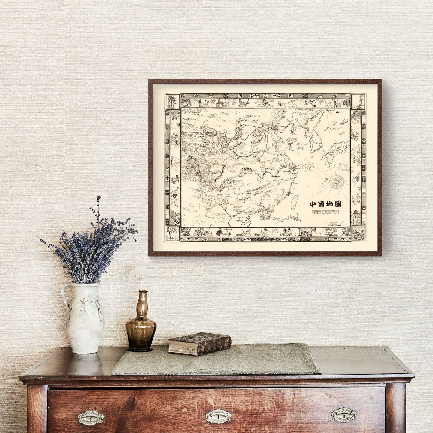 Vintage Picture Map of China, 1932