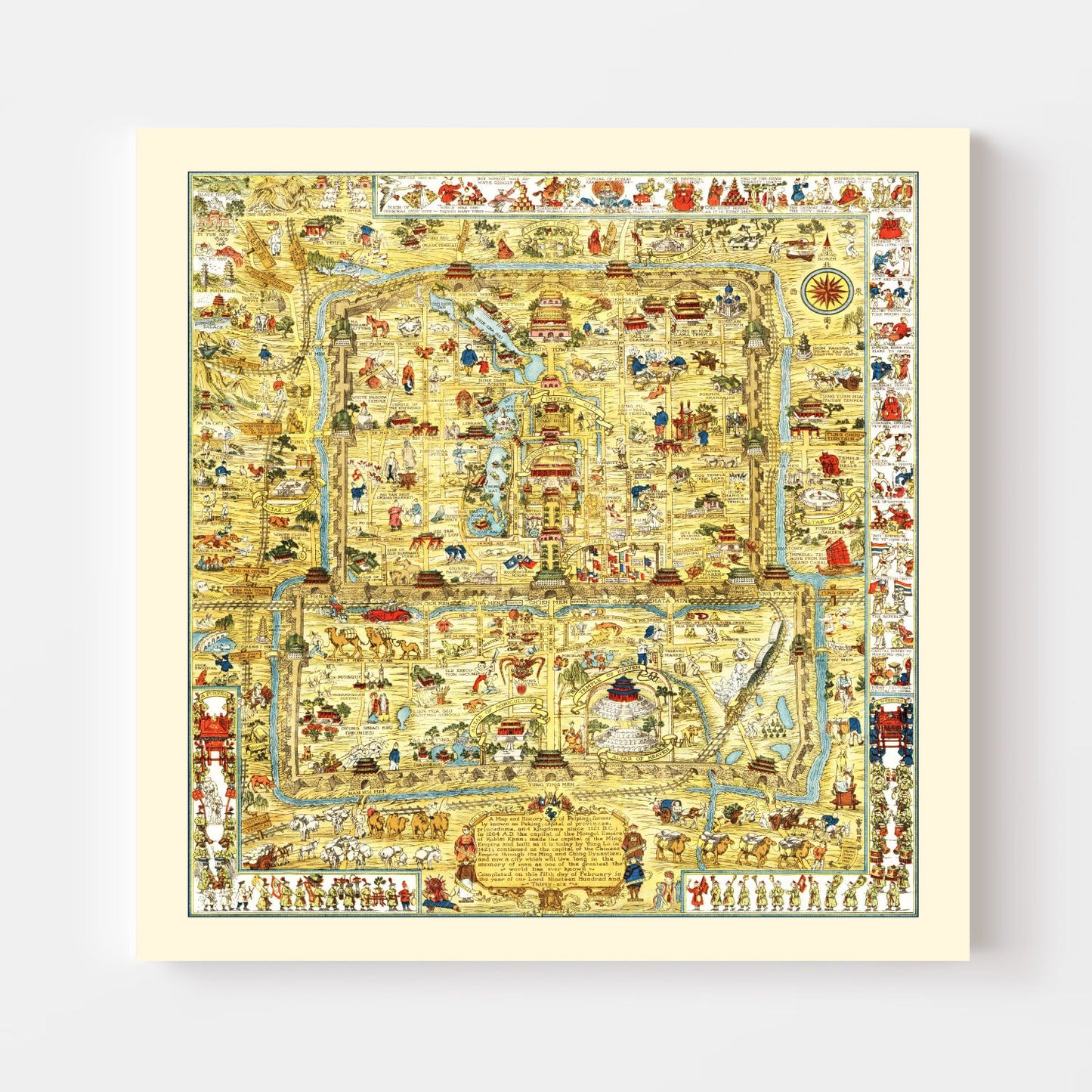 Vintage Map of Beijing, China, 1936 Wall Art Print