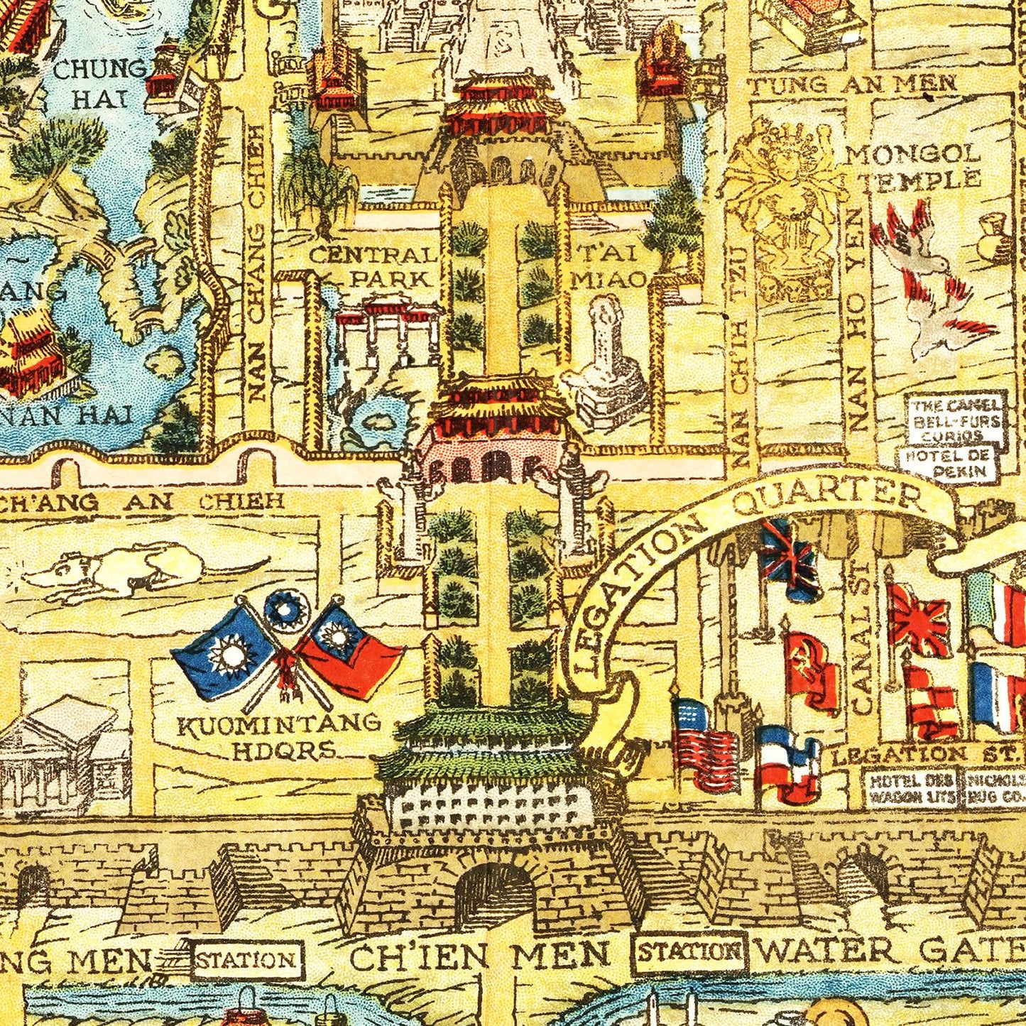 Vintage Map of Beijing, China, 1936 Wall Art Print