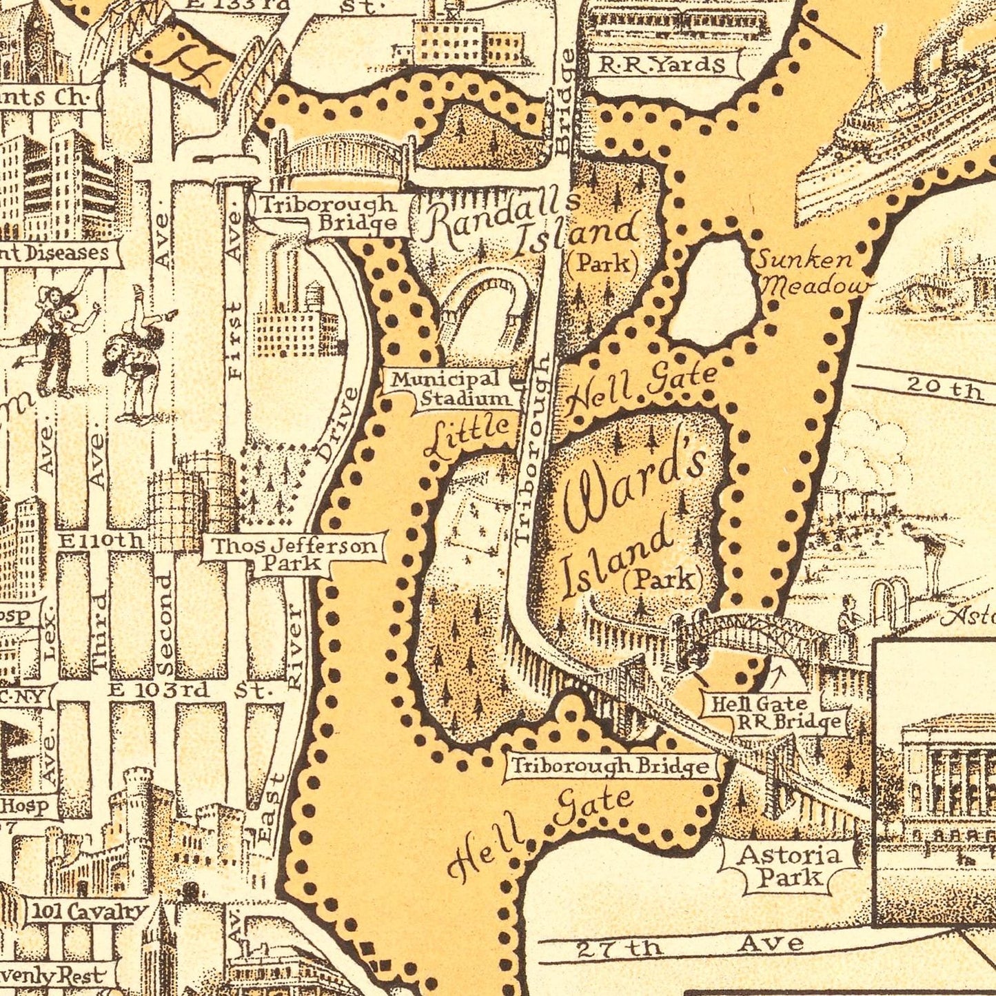 Vintage Map of Manhattan, New York, 1939