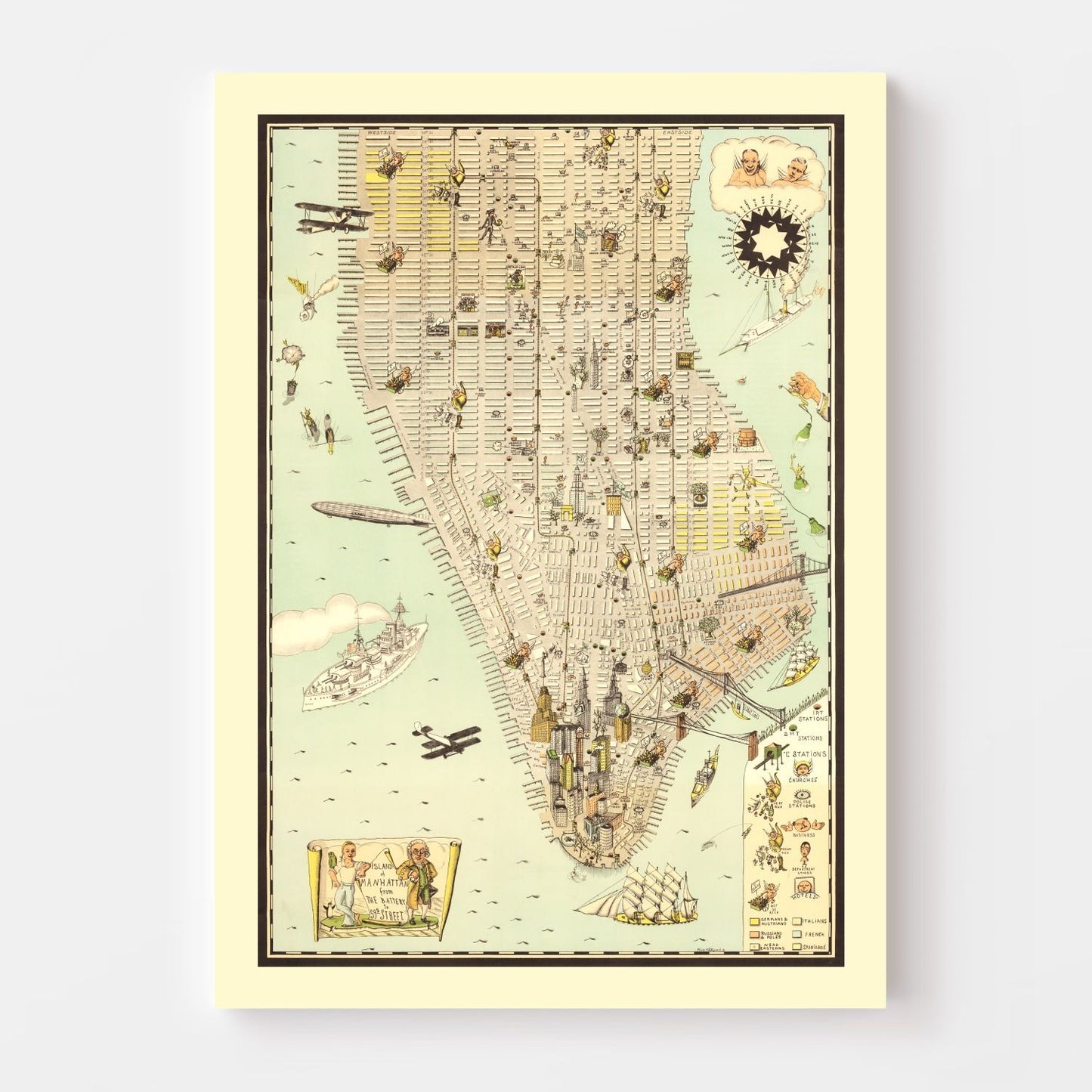 Vintage Map of Manhattan, New York, 1927
