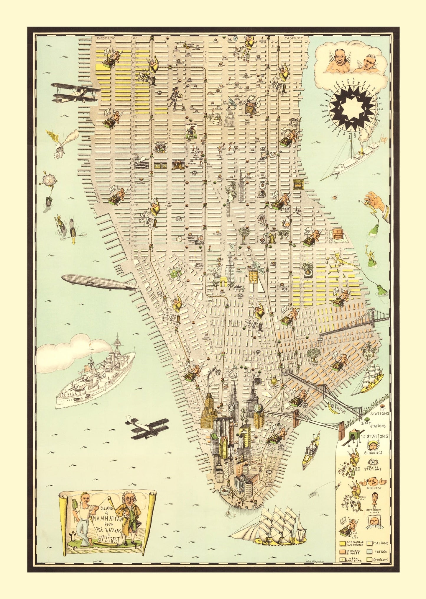 Vintage Map of Manhattan, New York, 1927