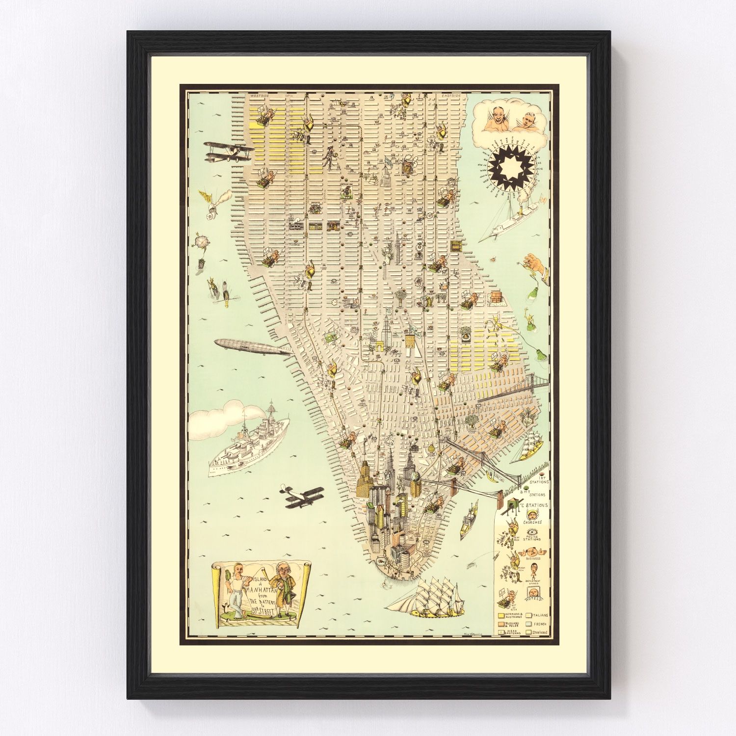 Vintage map of Manhattan, New York, 1927