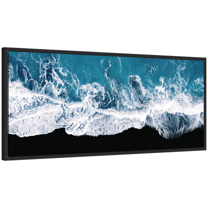 Minimalist Ocean Waves Black Beach Framed Canvas