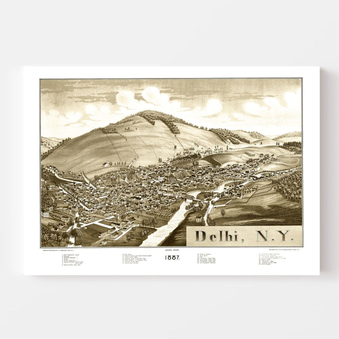 Vintage Map of Delhi, New York, 1887