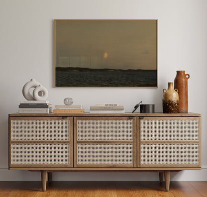 Moonrise Over Quiet Waters Minimalist Seascape Wall Art