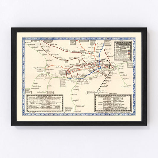 Vintage 1921 London underground subway map, digitally restored print