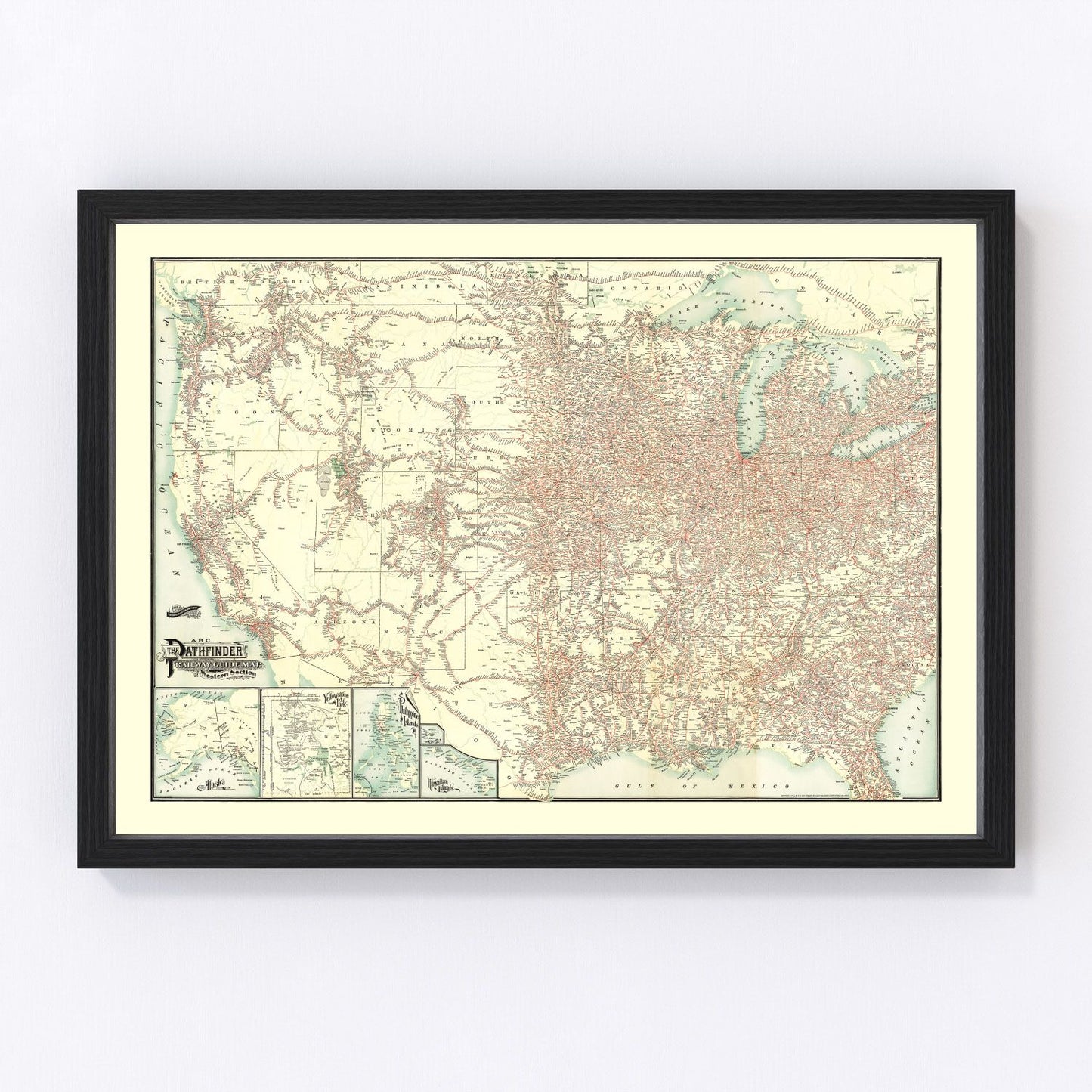 ABC Pathfinder Railway Guide vintage map 1902, railroad restored print wall art