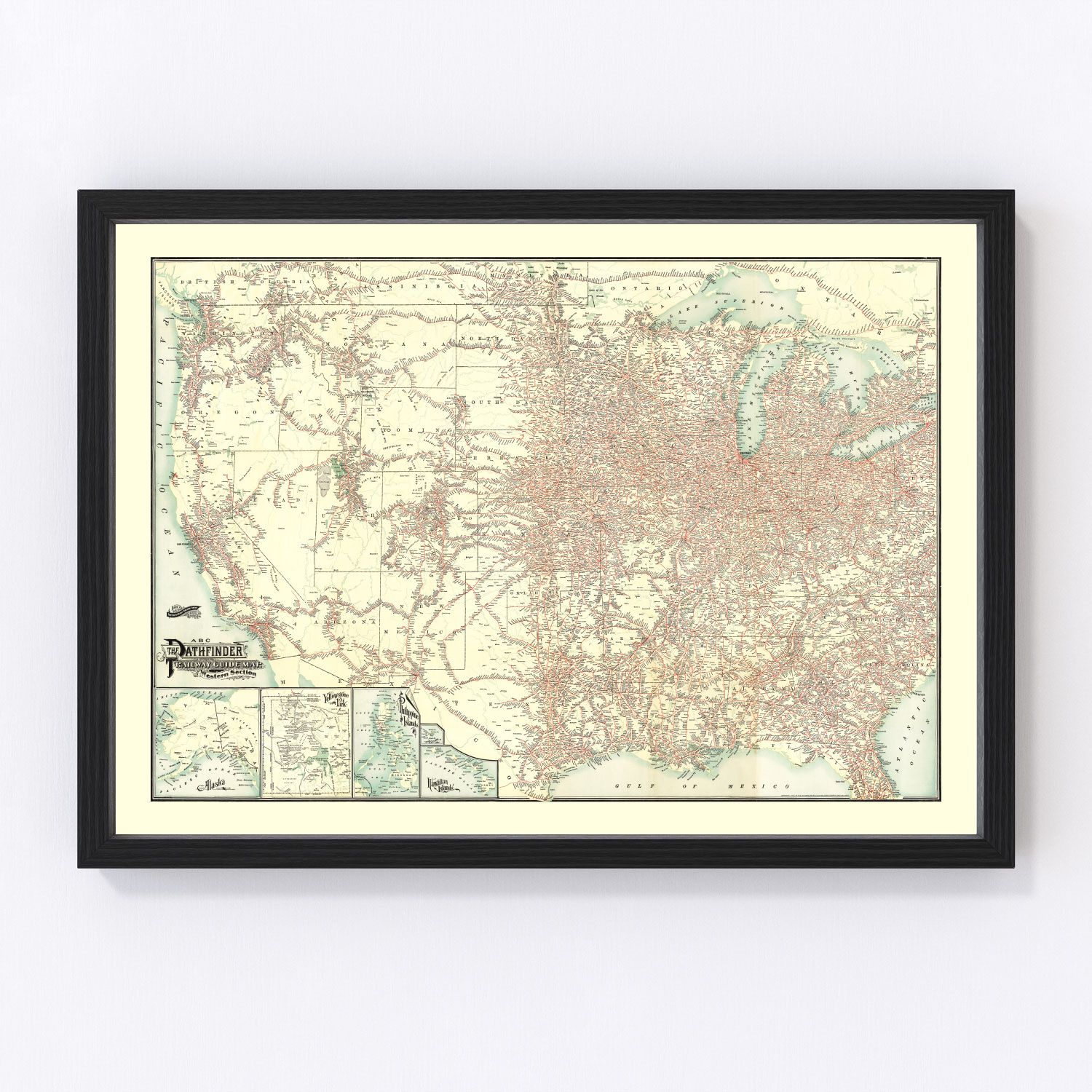 ABC Pathfinder Railway Guide vintage map 1902, railroad restored print wall art