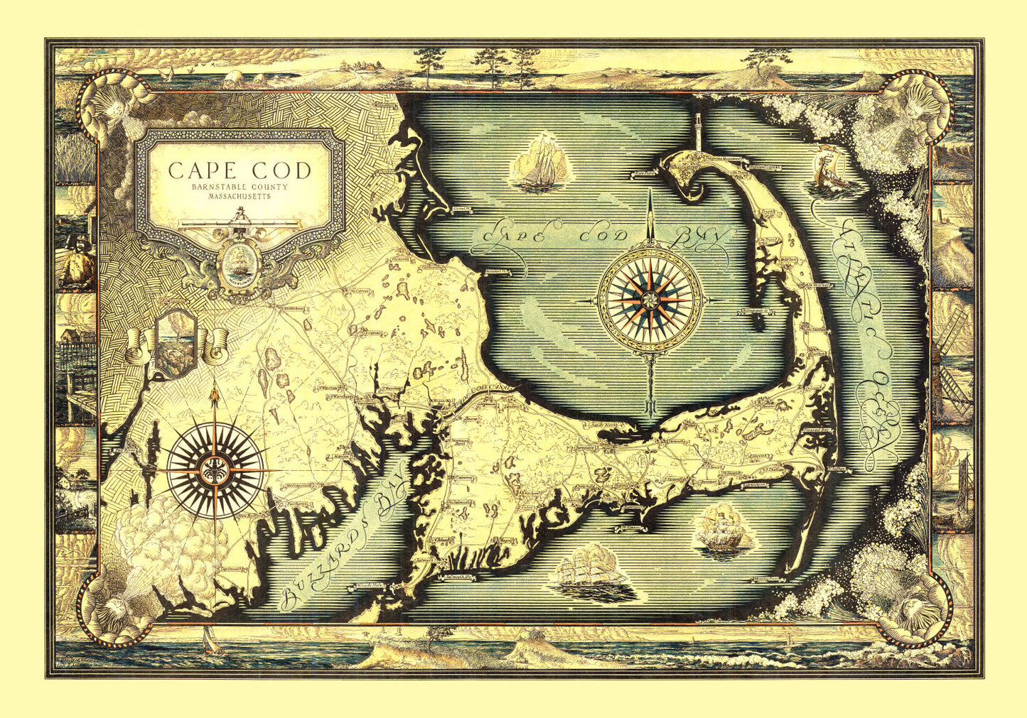 Vintage Map of Cape Cod, Massachusetts, 1931
