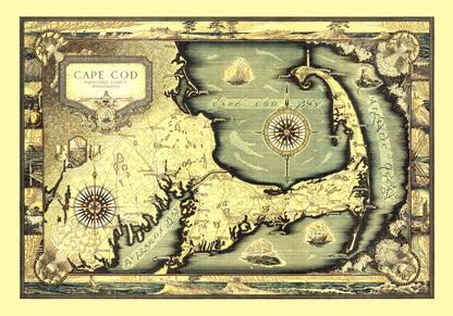 Vintage Map of Cape Cod, Massachusetts, 1931